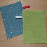 2er Set Waschhandschuhe für Kinder mit Sternchen, blau-grün-weiß-bunt, Biobaumwolle, GOTS, Handarbeit Bild 2