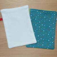 2er Set Waschhandschuhe für Kinder mit Sternchen, blau-grün-weiß-bunt, Biobaumwolle, GOTS, Handarbeit Bild 3