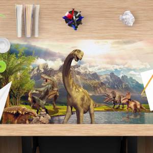 Schreibtischunterlage Kinder – Dinosaurier – 74 x 40 cm – Schreibunterlage abwischbar aus Premium Vinyl – Made in German Bild 1