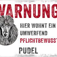 Hundeschild WARNUNG! mit Pudel, wetterbeständiges Warnschild Bild 1