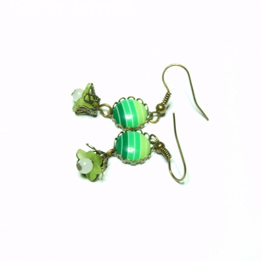 Ohrring Blüte Cabochon vintage bronze Blume grün