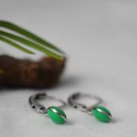 Emaille Ohrhänger, kleine Ohrringe mit grün Emaille Anhänger, Mini Ohrringe, Hängeohrringe, Emaille, Emaille Ohrringe Bild 4