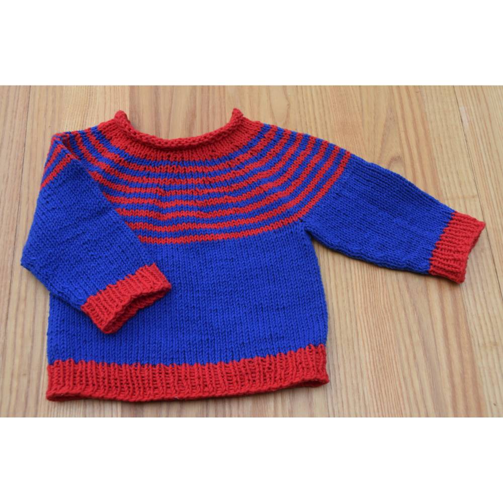 Baby Ringel-Pullover mit Rundpasse 62-68 Baumwollmischung handgestrickt Bild 1