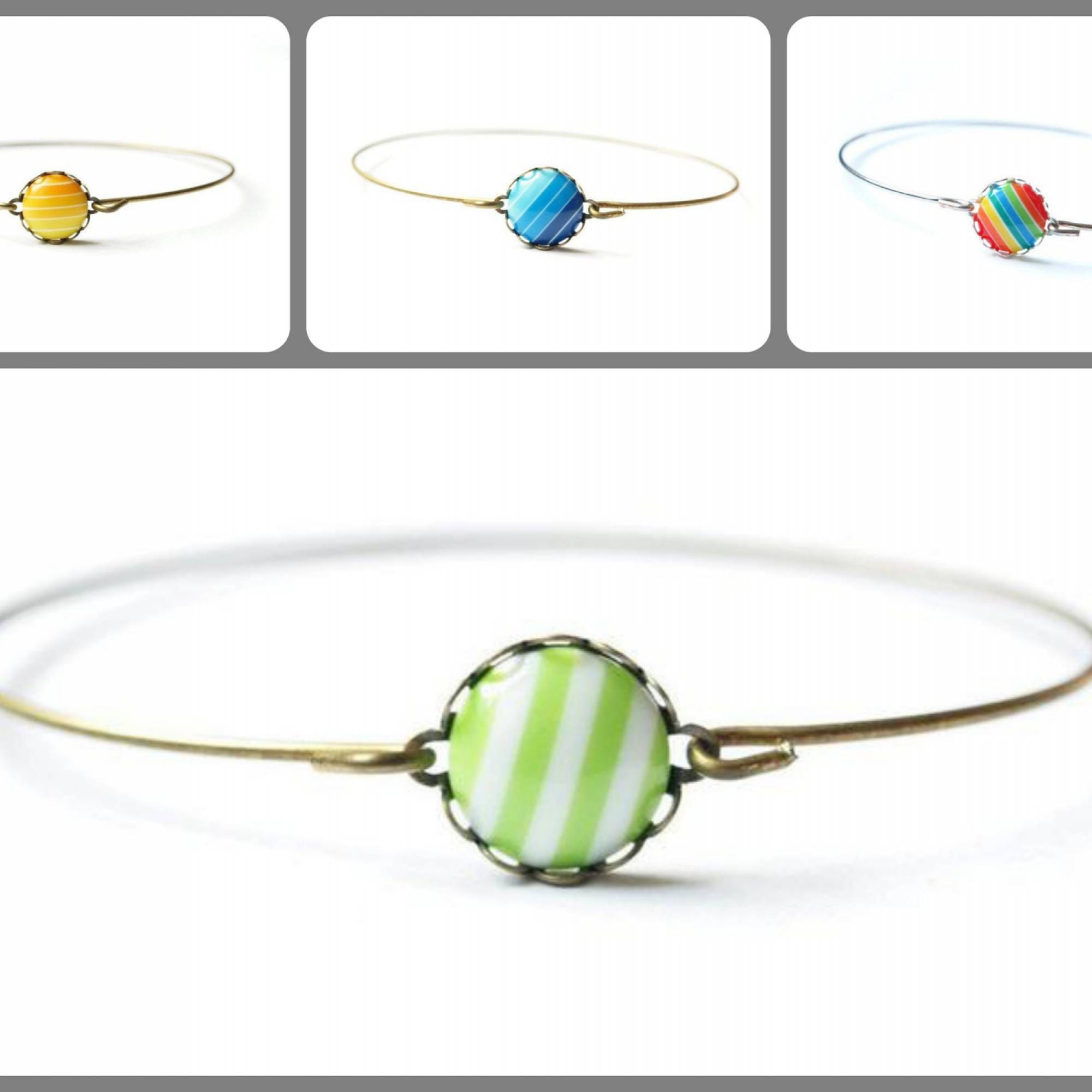 Armreifen nach Wahl Cabochon Resin Streifen gestreift Retro gelb grün blau lila braun schwarz Armband Draht Juvelato