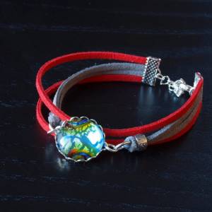 Armband Cabochon Silberfolie Glas rot grau Bild 1