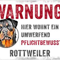 Hundeschild WARNUNG! mit Rottweiler, wetterbeständiges Warnschild Bild 1