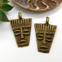 2 Messing- oder Bronze Anhänger aus Ghana - Maske - handgemachte afrikanische Anhänger Bild 1