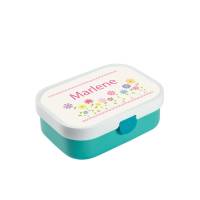 Brotdose Mepal mit Namen, Lunchbox & Trinkflasche für Mädchen mit Obsteinsatz und Gabel, Motiv Blumen Bild 1