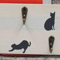 Schlüsselbrett für Katzenfreunde, mit 3 Haken und 3 Motiven, Farbe: Weiß - Dunkelgrau Bild 1
