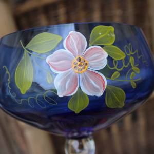 Fußschale Fußkelch Anbietschale Blumendekor Handbemalt Kristallglas  Vintage DDR Bild 8