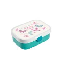 Brotdose Mepal mit Namen, Lunchbox & Trinkflasche für Mädchen mit Obsteinsatz und Gabel, Motiv Schmetterlinge Bild 1