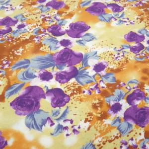 Stoff Viskose Jersey mit Blumen Rosen Design gelb orange lila blau bunt Kleiderstoff Bild 1