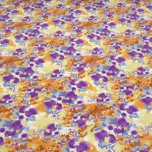 Stoff Viskose Jersey mit Blumen Rosen Design gelb orange lila blau bunt Kleiderstoff Bild 3