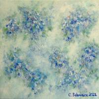 FLORAL BLUE - abstraktes Leinwandbild auf 3,5cm dickem Galeriekeilrahmen 30cmx30cm, mit irisierendem Glitter Bild 5