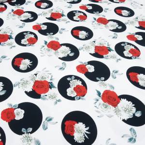 Stoff Baumwolle Jersey mit Blumen Rosen Punkte Design weiß schwarz rot grau Kleiderstoff Kinderstoff Bild 2