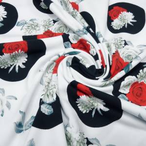 Stoff Baumwolle Jersey mit Blumen Rosen Punkte Design weiß schwarz rot grau Kleiderstoff Kinderstoff Bild 4