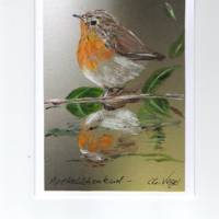 Grußkarte/ Vogelmalerei-  Rotkehlchenkind-    handgemalt