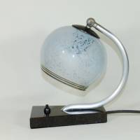 50er Jahre Tischlampe Leuchte DDR klein Nachtlicht Aluminium Marmor Glas schwarz blau fifties sixties vintage Bild 1