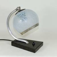 50er Jahre Tischlampe Leuchte DDR klein Nachtlicht Aluminium Marmor Glas schwarz blau fifties sixties vintage Bild 2