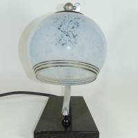 50er Jahre Tischlampe Leuchte DDR klein Nachtlicht Aluminium Marmor Glas schwarz blau fifties sixties vintage Bild 3
