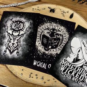 Postkarten Set Gothic Vegvisir Hexe, Geburtstagskarte, Halloween, Grußkarte, Gothic, Witch, schwarze Katze, Postkarte Bild 2