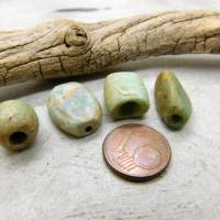 4 antike Amazonit-Perlen aus Mauretanien - 8,55 g - seltener Stein - verschiedene Sahara Amazonit Perlen Bild 1