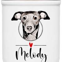Keramik Leckerlidose GREYHOUND mit Hunde-Silhouette - personalisiert mit Name Bild 1