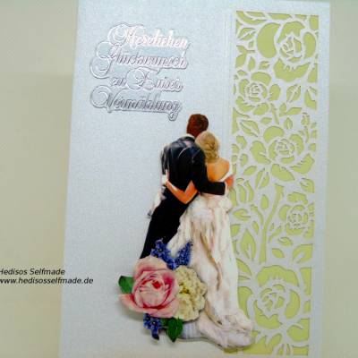 3-D-Glückwunschkarte #Hochzeit mit hellgrüner Borde