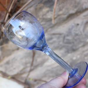 6 tlg. Likörset Karaffe 5 Gläser zartblaues Kristallglas Vintage 50er Jahre Bild 3