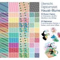 Digistampset Hawaii-Blumen, mit tropischen Blüten und Tukan, sommerliches Papier, Urlaubs-Paradies, Design senSEASONal Bild 10