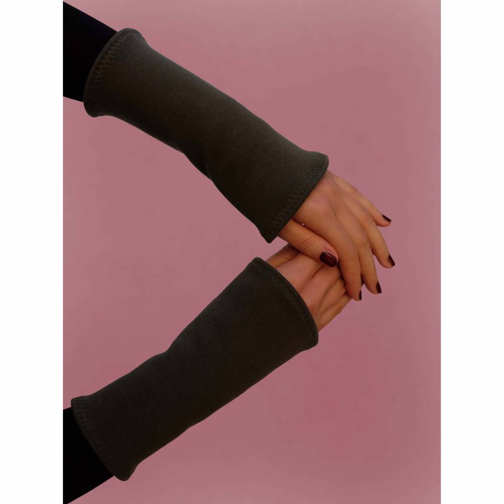 Khaki Armstulpen mit flauschiger Fleece-Innenseite doppelseitiger Stoff. Geschenkideen für Frauen. 1 Paar warme Stulpen Bild 1