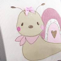 Personalisiertes Kissen zur Geburt oder Taufe, mit Schnecke, in rosa, beige, aus Baumwollstoff, Namenskissen Bild 5