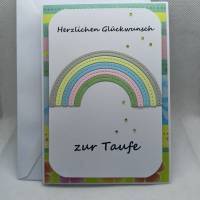 Grußkarte "zur Taufe", Regenbogen in Pastell, a.W. personalisierbar Bild 1