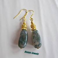 Edelstein Ohrhänger Moosachat Achat Perlen Ohrringe grün goldfarben Ohrhaken aus 925 Silber vergoldet Bild 1