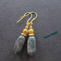 Edelstein Ohrhänger Moosachat Achat Perlen Ohrringe grün goldfarben Ohrhaken aus 925 Silber vergoldet Bild 2