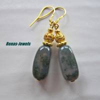 Edelstein Ohrhänger Moosachat Achat Perlen Ohrringe grün goldfarben Ohrhaken aus 925 Silber vergoldet Bild 3