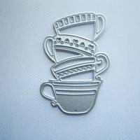 Metall Stanzschablone Tassen Teezeit für DIY Projekte Platin Matt Farbe Bild 2