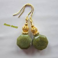 Edelstein Ohrhänger Jaspis Perlen Ohrringe grün goldfarben Ohrhaken aus 925 Silber vergoldet Bild 1