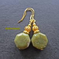 Edelstein Ohrhänger Jaspis Perlen Ohrringe grün goldfarben Ohrhaken aus 925 Silber vergoldet Bild 2
