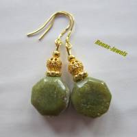 Edelstein Ohrhänger Jaspis Perlen Ohrringe grün goldfarben Ohrhaken aus 925 Silber vergoldet Bild 3