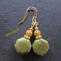 Edelstein Ohrhänger Jaspis Perlen Ohrringe grün goldfarben Ohrhaken aus 925 Silber vergoldet Bild 4