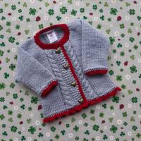 Pullover Größe 74/80 für Mädchen hellgrau rot Trachtenjacke mit Zopfmuster Strickjacke Taufe Geburtstag Geschenk Dirndl Bild 10