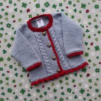 Pullover Größe 74/80 für Mädchen hellgrau rot Trachtenjacke mit Zopfmuster Strickjacke Taufe Geburtstag Geschenk Dirndl Bild 7