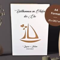 Personalisiertes Hochzeitsgeschenk - Geldgeschenk zur Hochzeit - Geld im Bilderrahmen - Geschenkset Willkommen im Hafen Bild 3