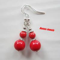 Perlen Ohrhänger Koralle synthetisch rot silberfarben Ohrhaken aus 925 Silber Ohrringe Bild 1