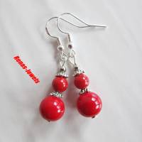 Perlen Ohrhänger Koralle synthetisch rot silberfarben Ohrhaken aus 925 Silber Ohrringe Bild 2