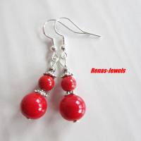 Perlen Ohrhänger Koralle synthetisch rot silberfarben Ohrhaken aus 925 Silber Ohrringe Bild 3