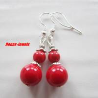 Perlen Ohrhänger Koralle synthetisch rot silberfarben Ohrhaken aus 925 Silber Ohrringe Bild 4