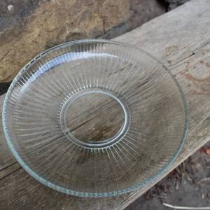 Obstschale Servierteller Gebäckteller Streifen Dekor Glas Glasteller Pressglas Vintage shabby 50er Jahre Bild 1