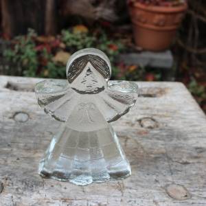 Engel Kerzenständer Glas Blockglas BOZEN Glasfigur Vintage Bild 3